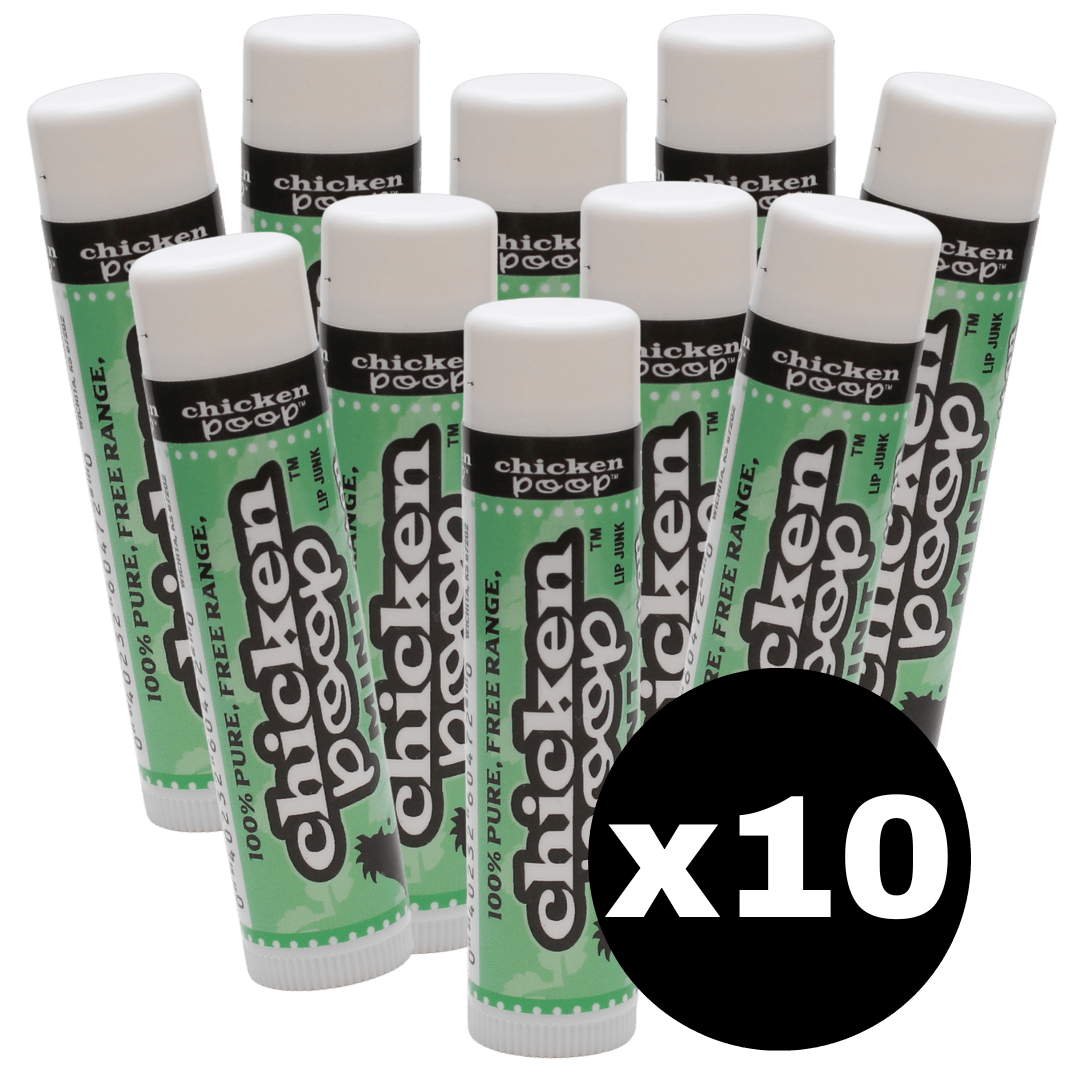 Big Pile of TEN Chicken Poop® MINT, All Natural Lip Balms - Chicken Poop Lip Junk