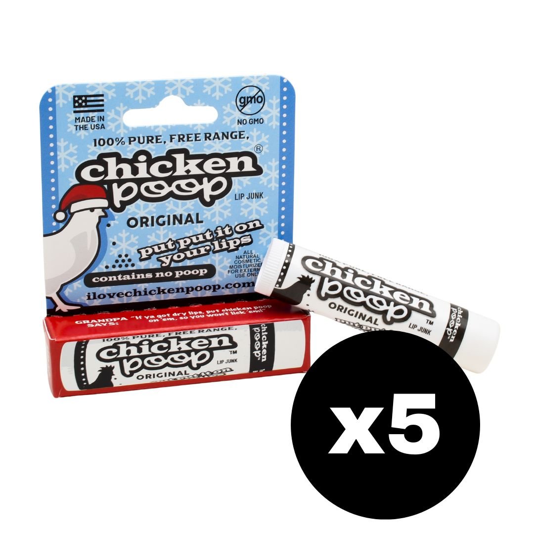 Stocking Stuffers of FIVE Chicken Poop® ORIGINAL CHRISTMAS Lip Balms - Chicken Poop Lip Junk